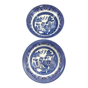 Churchill Blue Willow Large Salad Bowls x2 9.5"